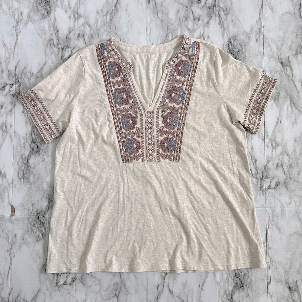 J. Jill Pure Jill | women’s size small petite Embroidered Tee boho floral flower
